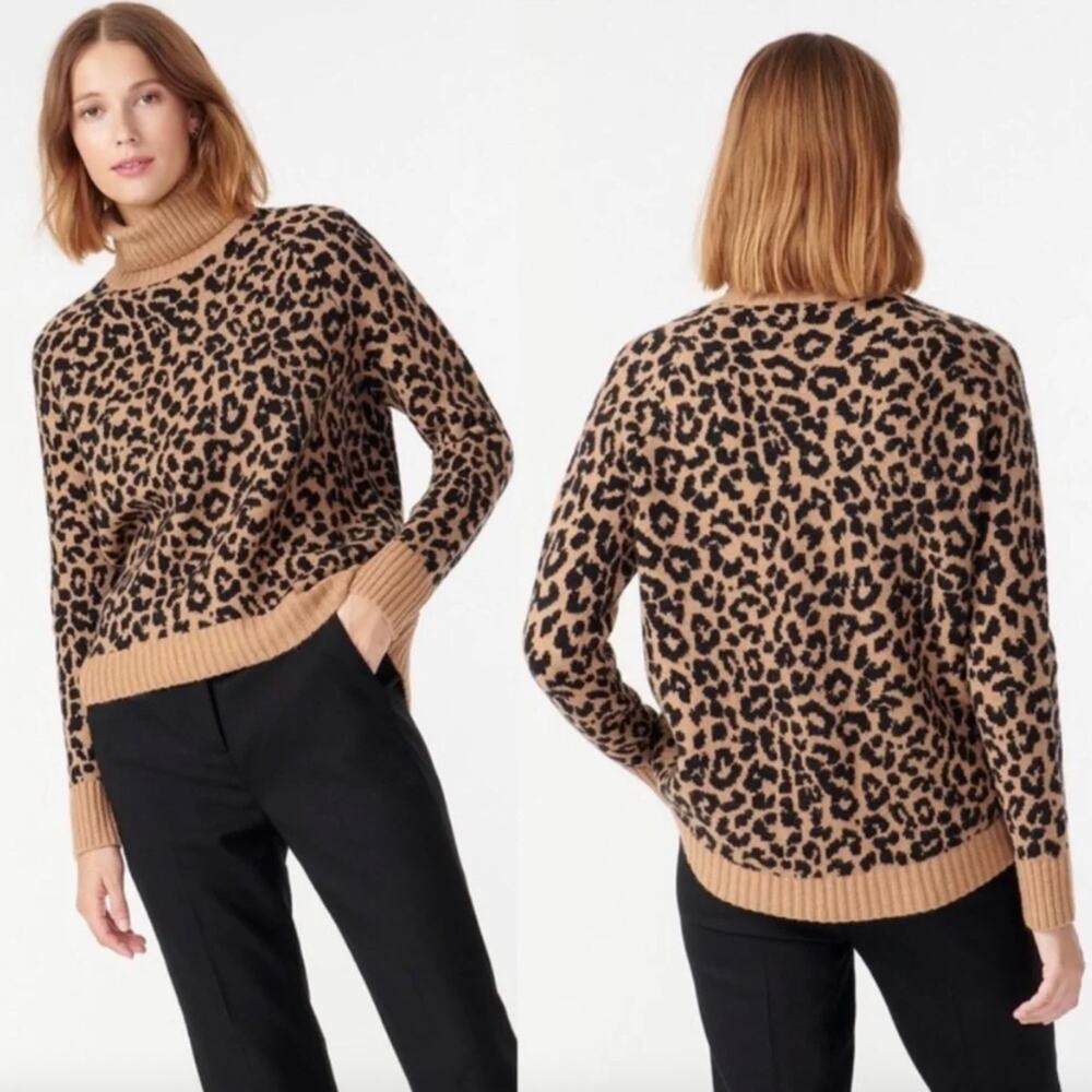NEW J. Crew Turtleneck Knit Sweater in Leopard Supersoft Yarn Size S Maximalist